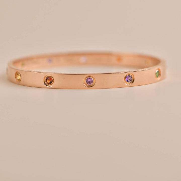 Cartier Love Bracelet 10 Multi Gemstone Rose Gold Size 18