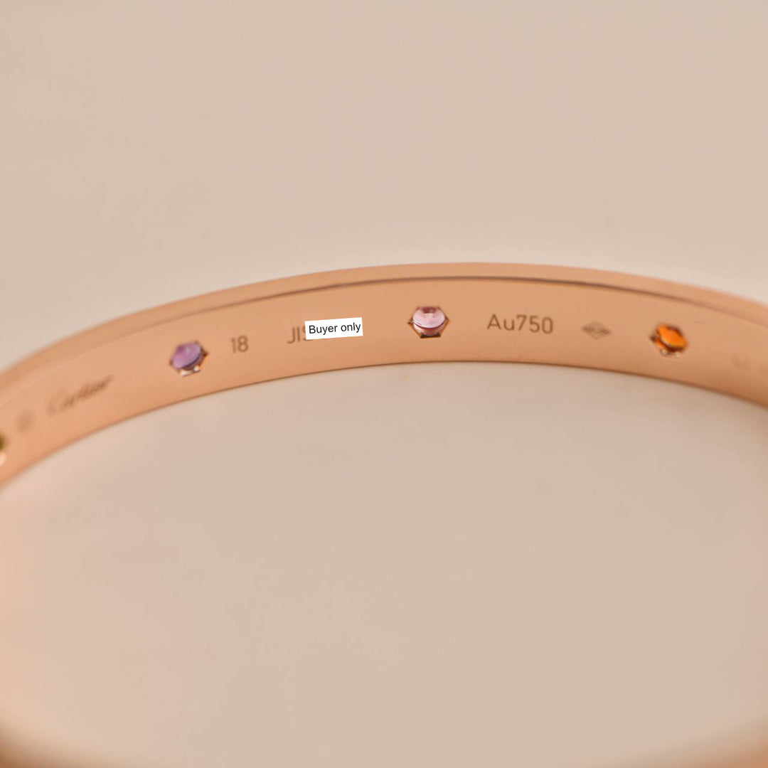 Cartier Love Bracelet 10 Multi Gemstone Rose Gold Size 18