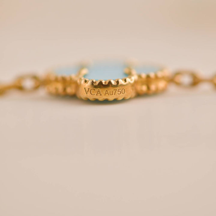 Van Cleef & Arpels Vintage Alhambra Turquoise 10 Motif Yellow Gold Necklace