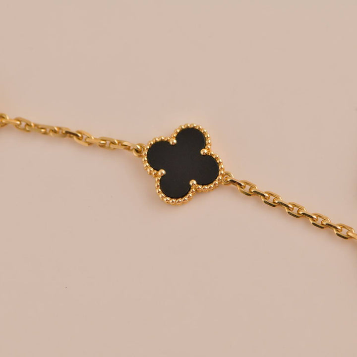 Van Cleef & Arpels Vintage Alhambra Onyx 20 Motif Yellow Gold Long Necklace