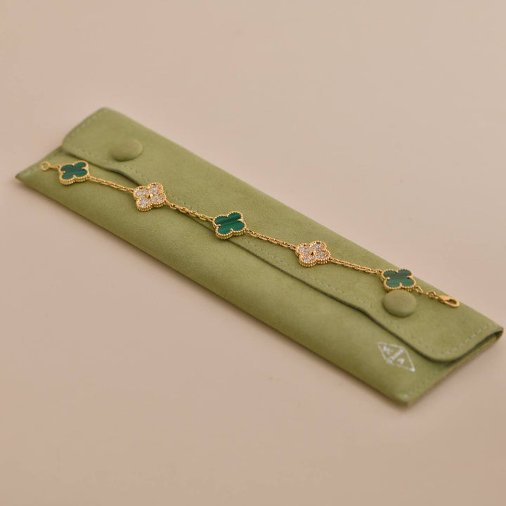 Van Cleef & Arpels Vintage Alhambra Malachite and Diamond Yellow Gold Bracelet