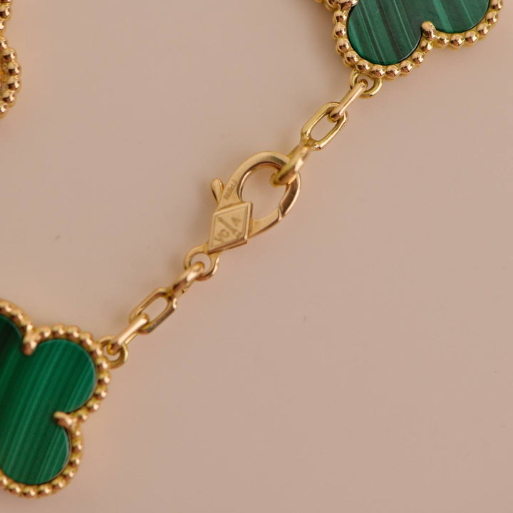 Van Cleef & Arpels Vintage Alhambra Malachite and Diamond Yellow Gold Bracelet