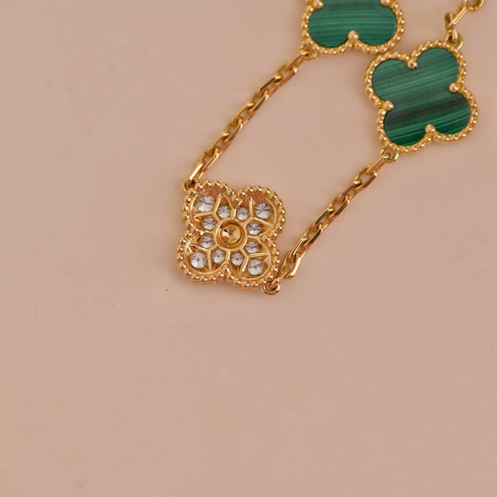 Van Cleef & Arpels Vintage Alhambra Malachite and Diamond Yellow Gold Bracelet