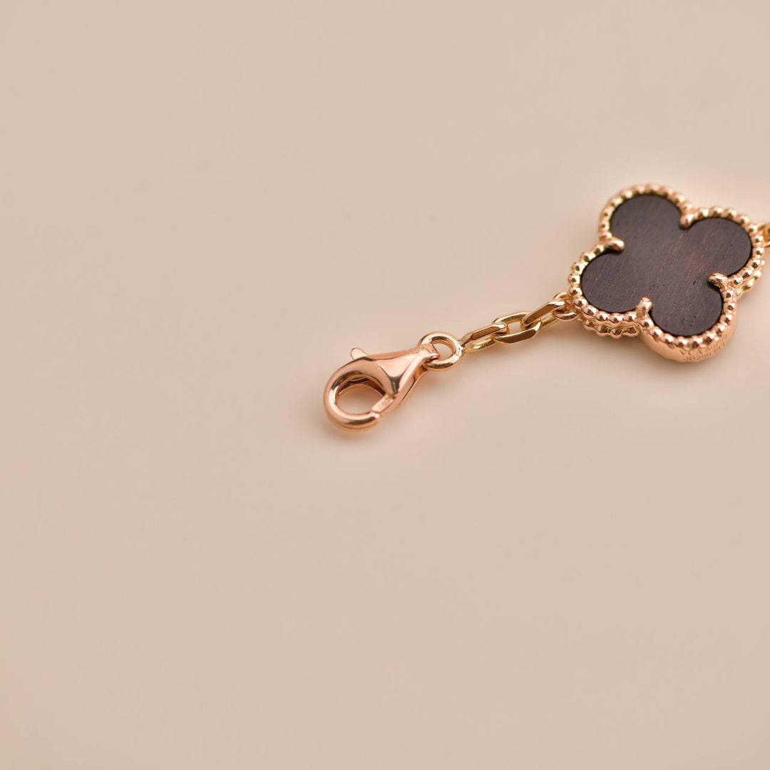 Van Cleef & Arpels Numbered Edition Vintage Alhambra Bois D’amourette Rose Gold 20-Motif Long Necklace