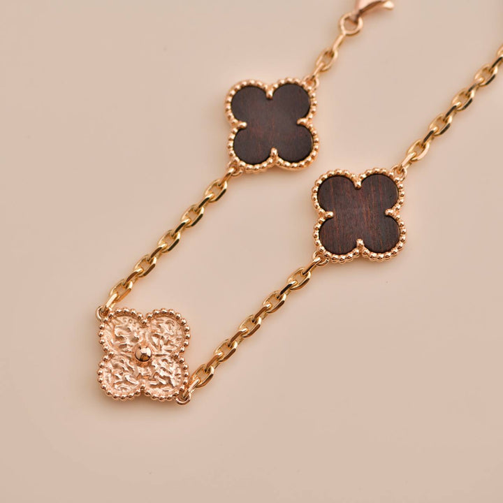 Van Cleef & Arpels Numbered Edition Vintage Alhambra Bois D’amourette Rose Gold 20-Motif Long Necklace