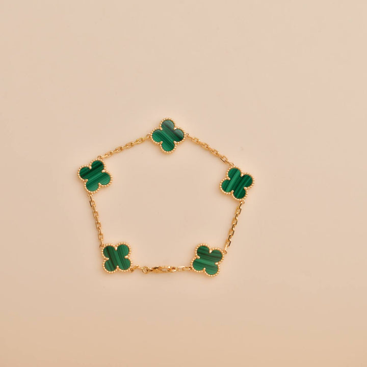 Van Cleef & Arpels Vintage Alhambra Malachite Yellow Gold Bracelet