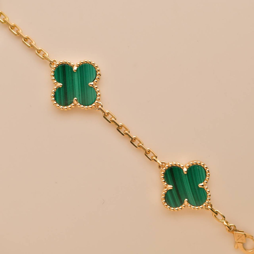 Van Cleef & Arpels Vintage Alhambra Malachite Yellow Gold Bracelet