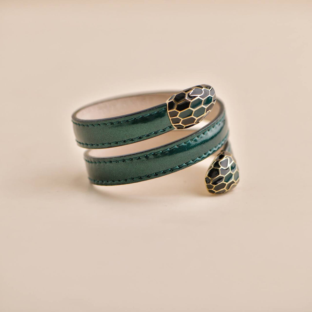 Bvlgari Serpenti Forever Emerald Green Shinny Leather Two-Coil