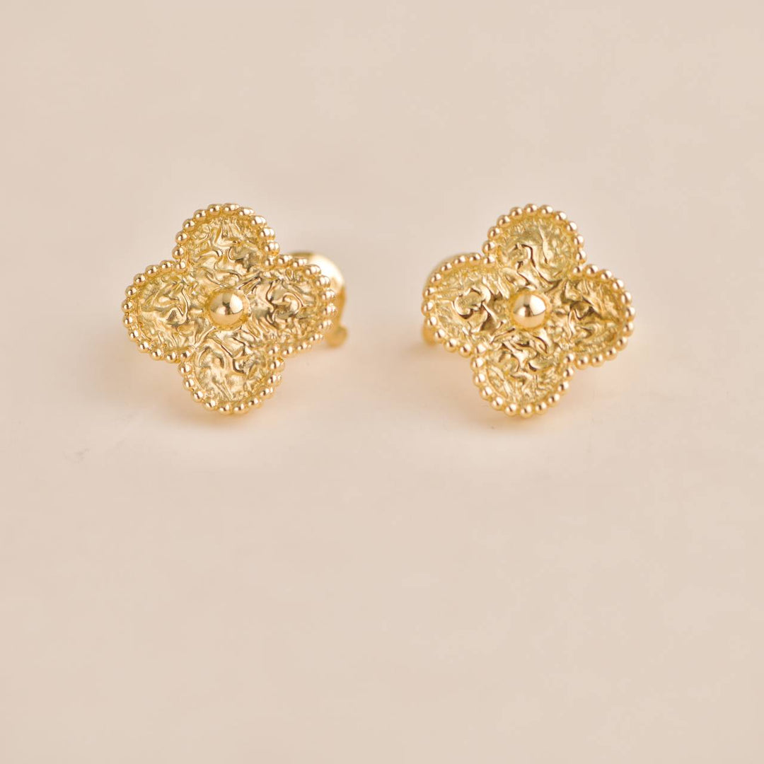 Van Cleef & Arpels Vintage Alhambra Hammered 18K Yellow Gold Earrings