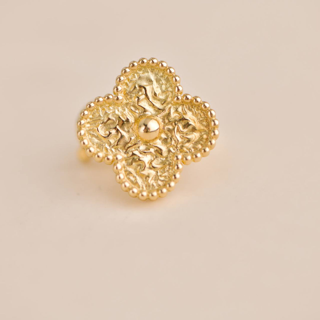 Van Cleef & Arpels Vintage Alhambra Hammered 18K Yellow Gold Earrings