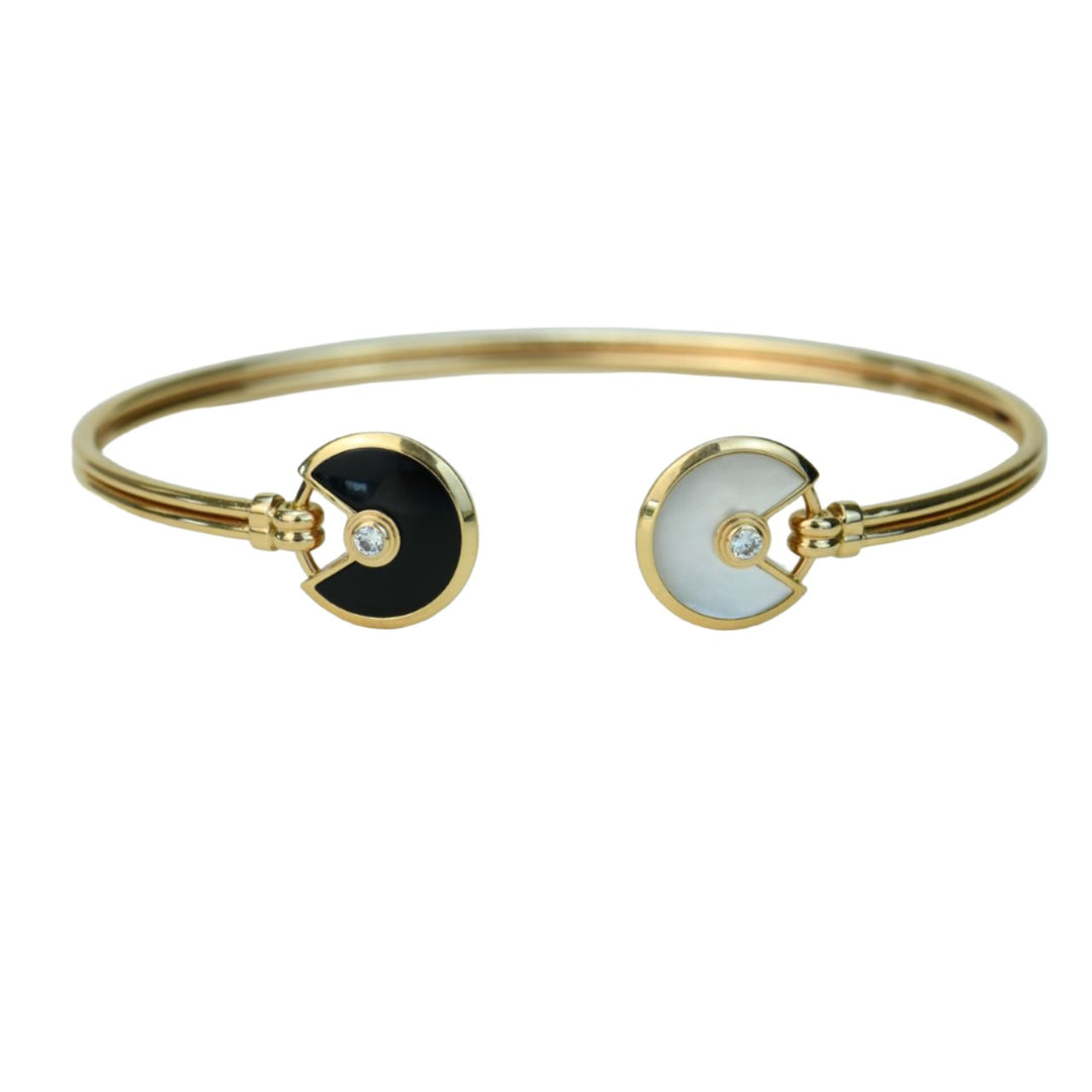 Cartier Amulette Diamond Mother of Pearl and Onyx 18K Yellow Gold Bracelet Size 16