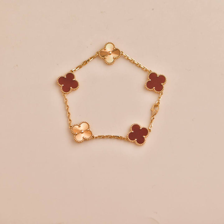 Second Hand VCA Vintage Alhambra Guilloche Carnelian Rose Gold Bracelet