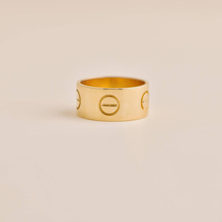 Second Hand Cartier Love 18K Yellow Gold Wide Ring Size 68