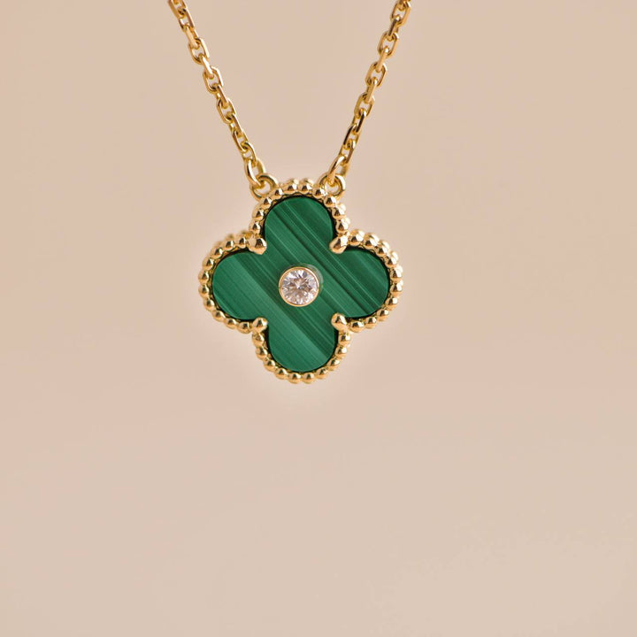 Pre-loved VCA Vintage Alhambra 2013 Diamond Malachite Pendant Necklace