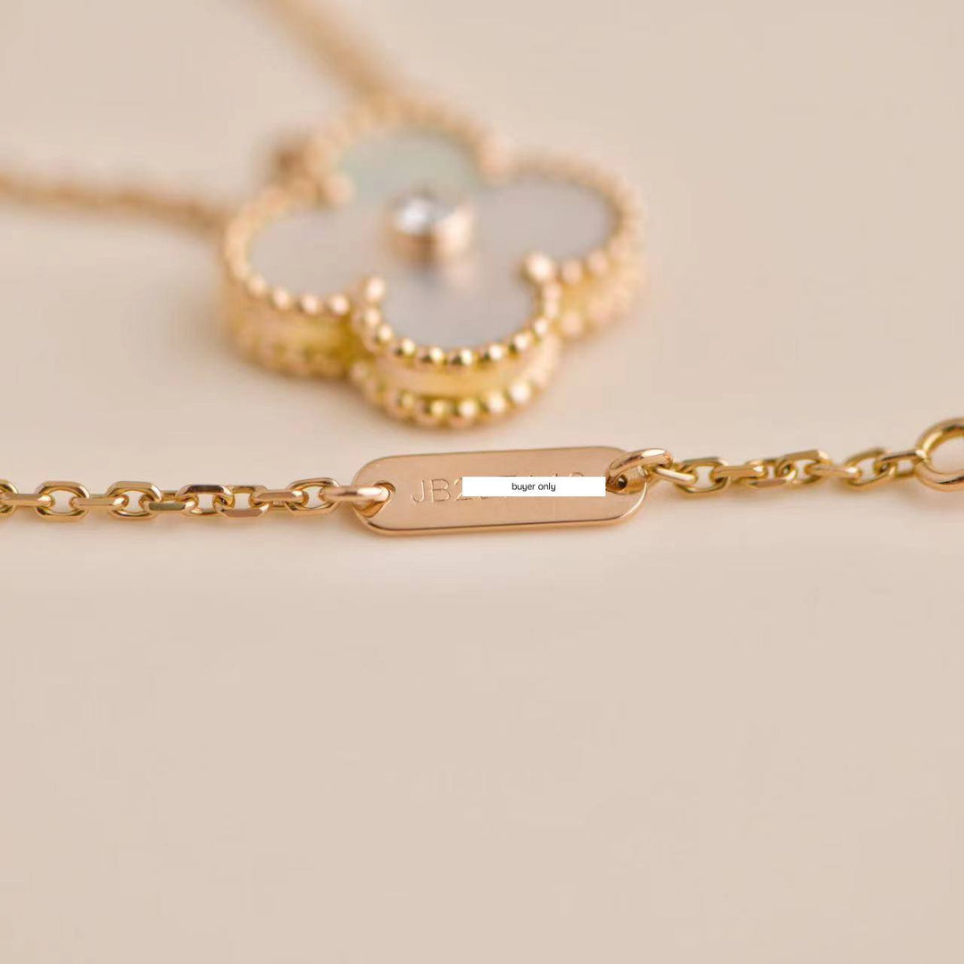 Second Hand Van Cleef Vintage Alhambra 2012 Holiday Diamond Mother-of-Pearl Rose Gold Pendant Necklace