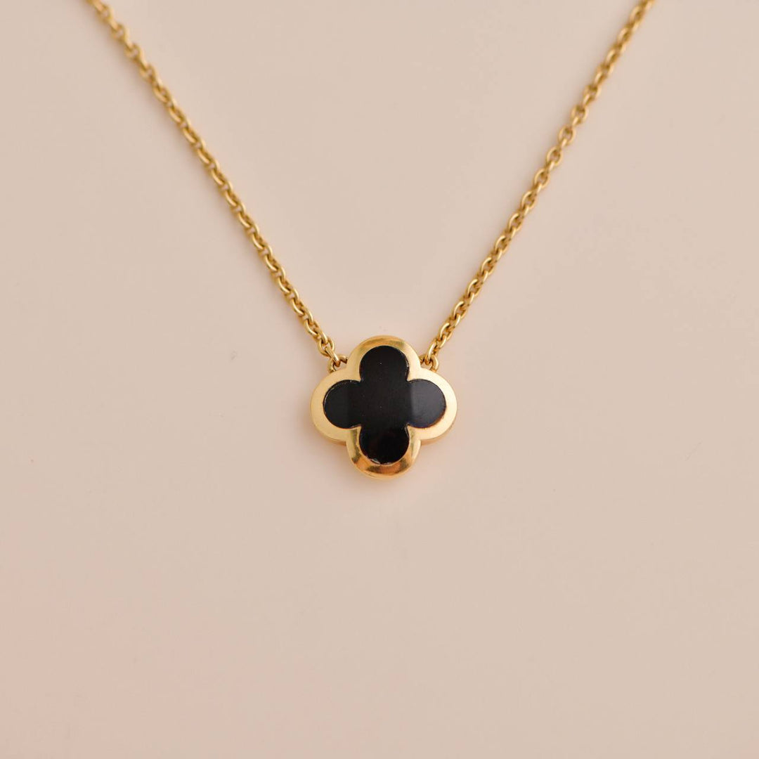 Pre-loved VCA Pure Alhambra Onyx Yellow Gold Pendant Necklace