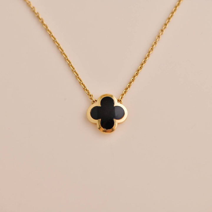 Pre-loved VCA Pure Alhambra Onyx Yellow Gold Pendant Necklace