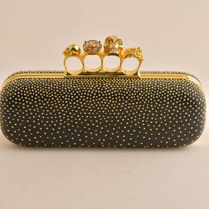 Alexander McQueen Gold Studded Four Ring Knuckle Clutch Bag
