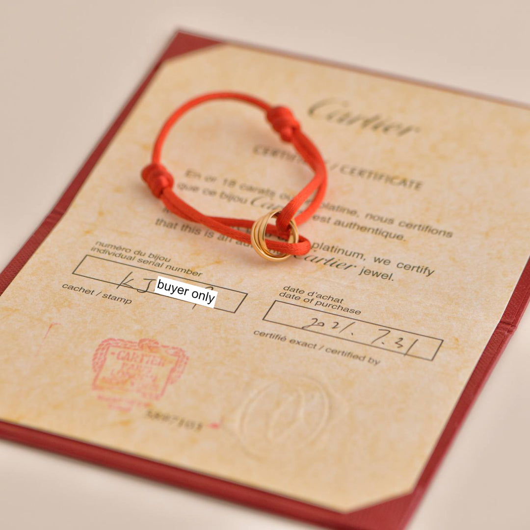 Pre-owned Cartier Trinity Rose Gold Bracelet with adjustable red silk cord