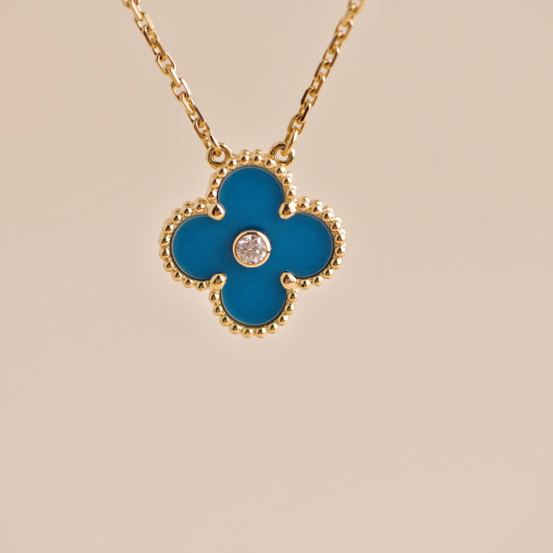 Pre-owned Van Cleef & Arpels Holiday Pendant Necklace featuring diamond celestial blue Sevres porcelain, limited edition