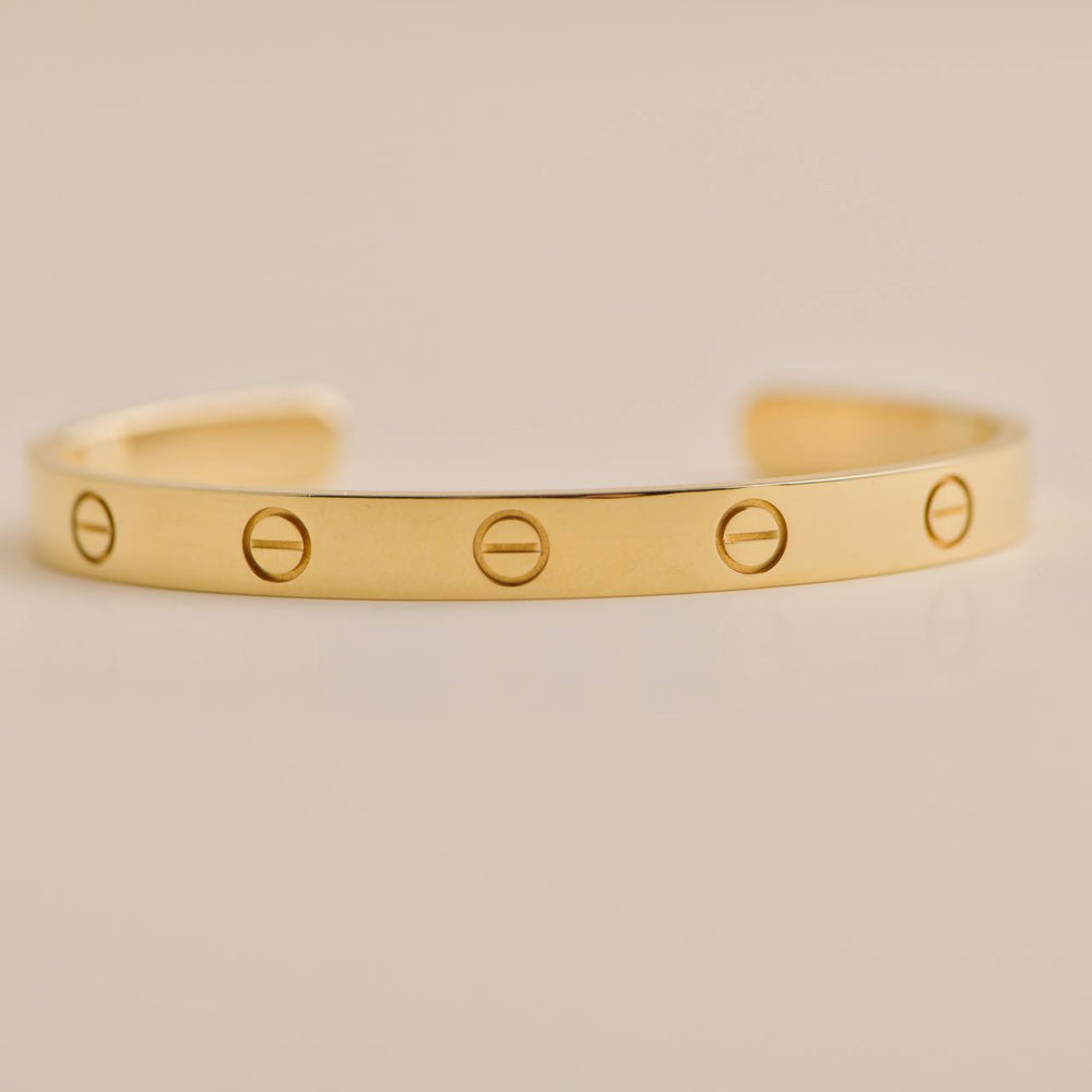 Pre-owned Cartier Love Yellow Gold Cuff Bracelet Size 18