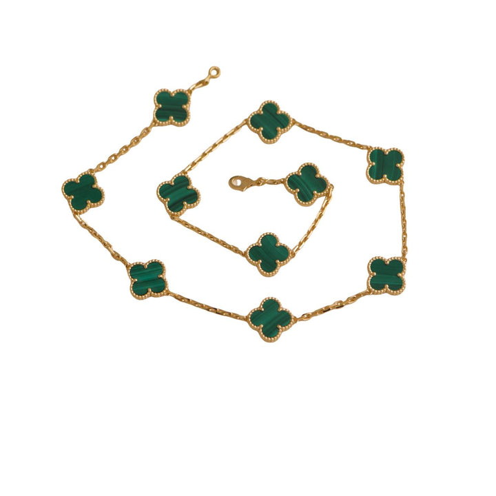 Pre-loved Van Cleef & Arpels Vintage Alhambra Malachite 10 Motifs Gold Necklace