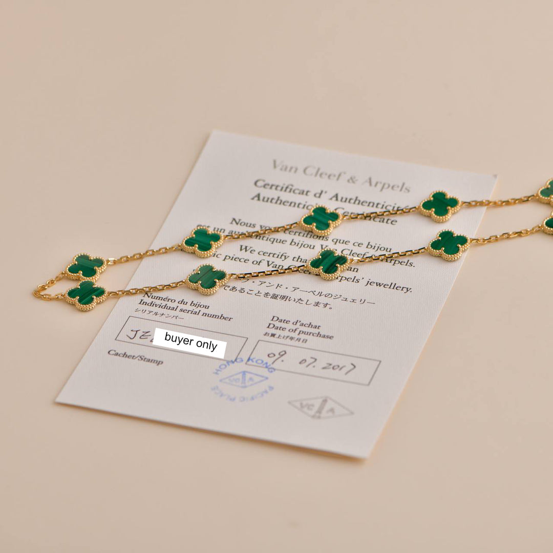 Pre-loved Van Cleef Vintage Alhambra Malachite 10 Motifs Gold Necklace