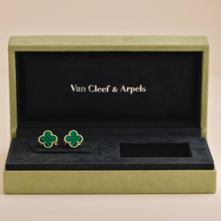 Van Cleef & Arpels Vintage Alhambra Malachite Yellow Gold Earrings