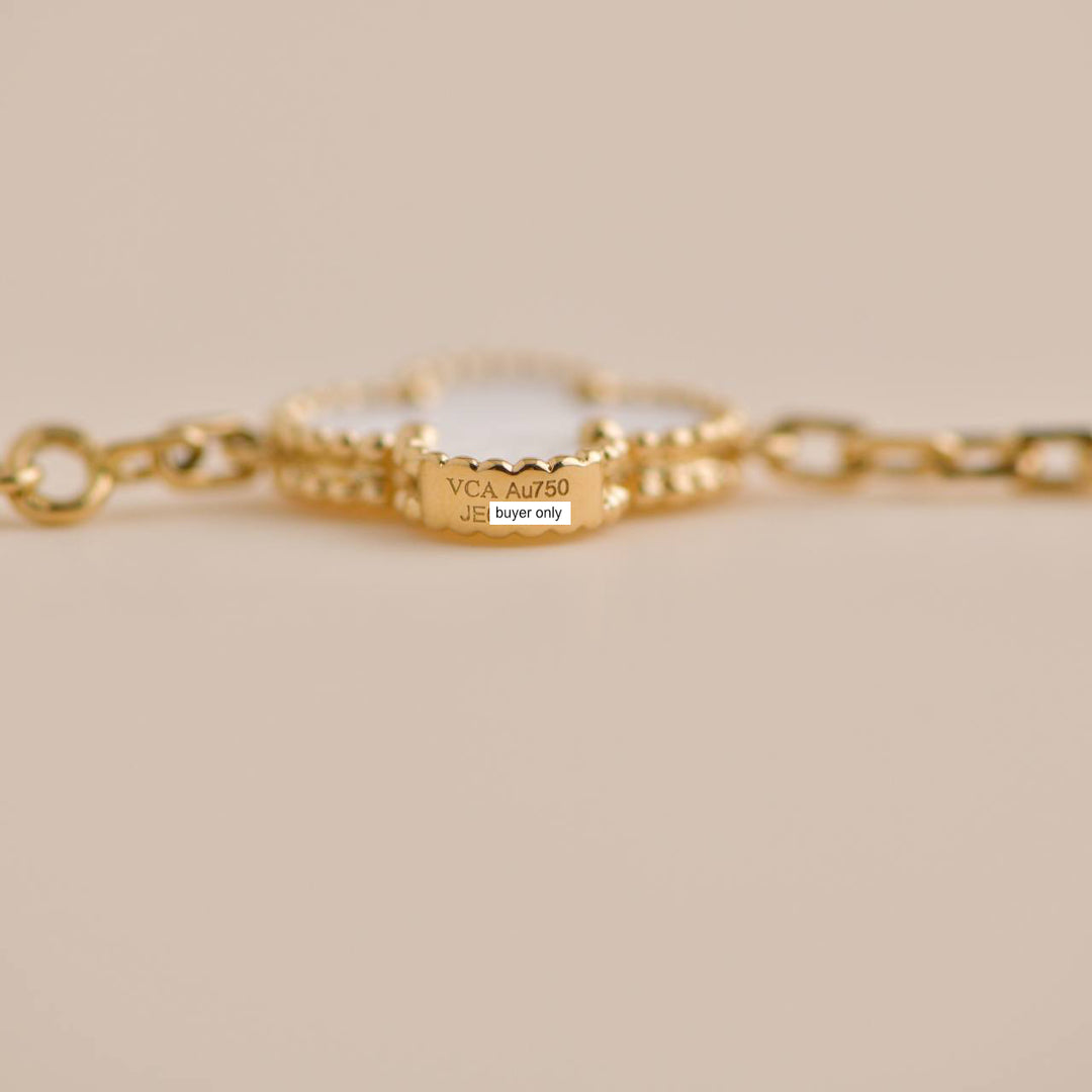 Pre-owned VCA Vintage Alhambra Mother of Pearl 5 Motif Yellow Gold Bracelet