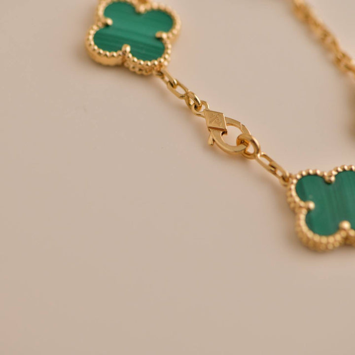 Pre-loved Van Cleef Vintage Alhambra Malachite Yellow Gold Bracelet