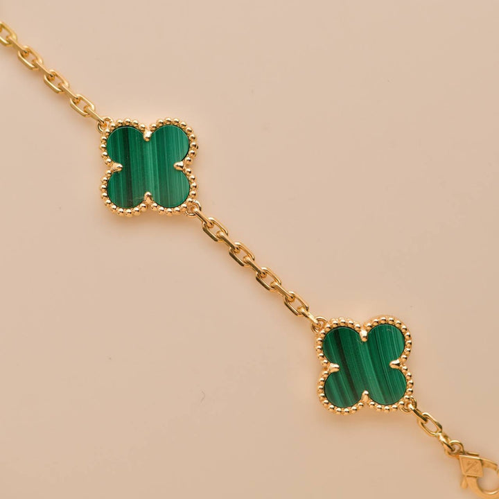 Second Hand Van Cleef & Arpels Vintage Alhambra Malachite Yellow Gold Bracelet