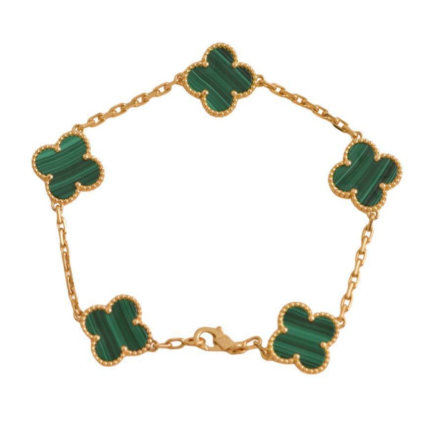 Pre-loved Van Cleef & Arpels Vintage Alhambra Malachite Yellow Gold Bracelet