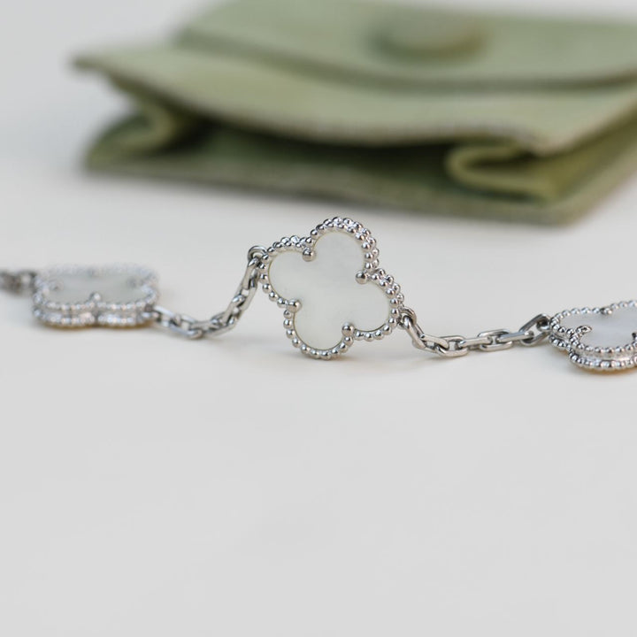 Van Cleef & Arpels Vintage Alhambra Mother of Pearl 5 Motif White Gold Bracelet