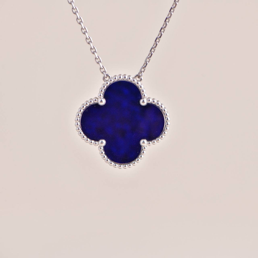 Van Cleef & Arpels Magic Alhambra Blue Sevres Porcelain White Gold Necklace