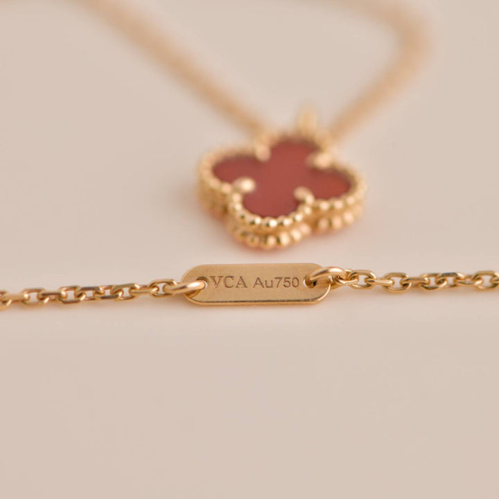 Van Cleef & Arpels Sweet Alhambra Carnelian Rose Gold Pendant Necklace