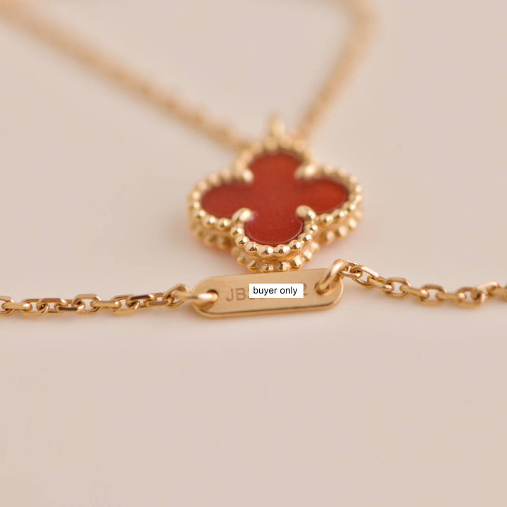Van Cleef & Arpels Sweet Alhambra Carnelian Rose Gold Pendant Necklace