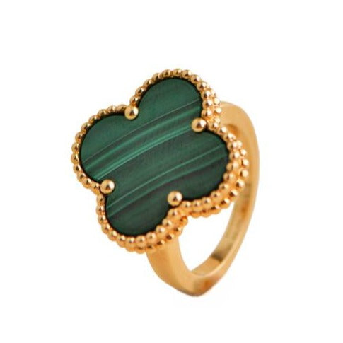 Pre-loved Van Cleef & Arpels Magic Alhambra Malachite 18K Yellow Gold Ring Size 52