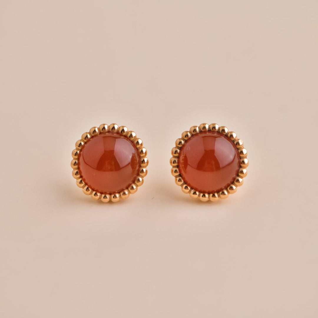 Second Hand Van Cleef & Arpels Perlée Couleurs Carnelian 18K Rose Gold Earrings