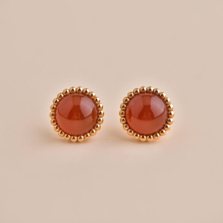 Second Hand Van Cleef & Arpels Perlée Couleurs Carnelian 18K Rose Gold Earrings