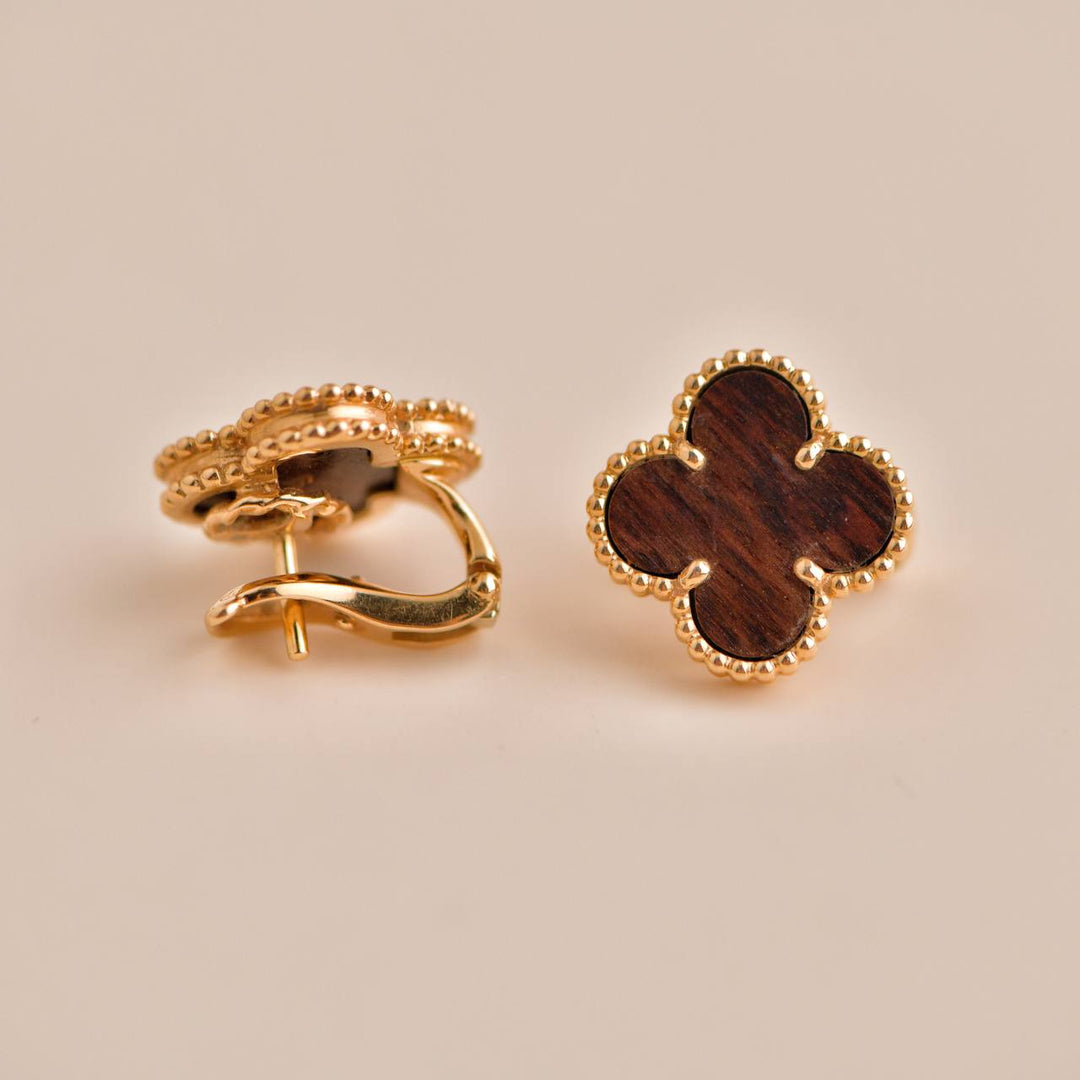 Pre-loved Van Cleef Vintage Alhambra Letterwood Rose Gold Earrings