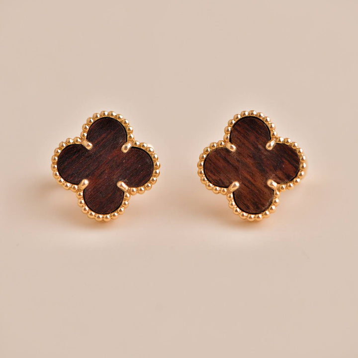 Pre-owned Van Cleef & Arpels Vintage Alhambra Letterwood Rose Gold Earrings