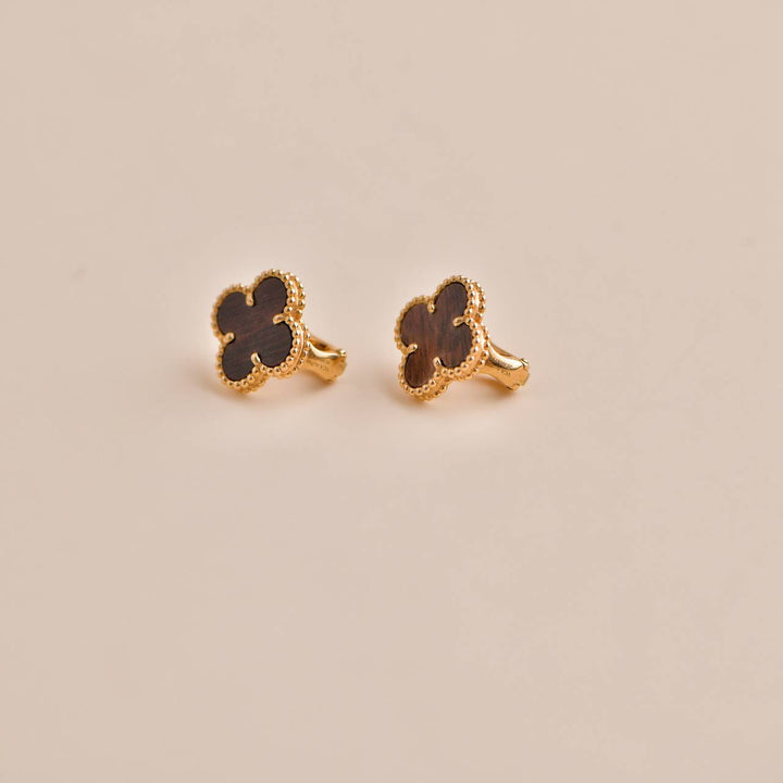 Second Hand Van Cleef Vintage Alhambra Letterwood Rose Gold Earrings