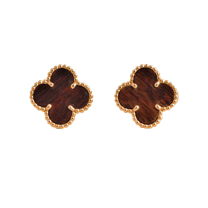 Pre-loved Van Cleef & Arpels Vintage Alhambra Letterwood Rose Gold Earrings