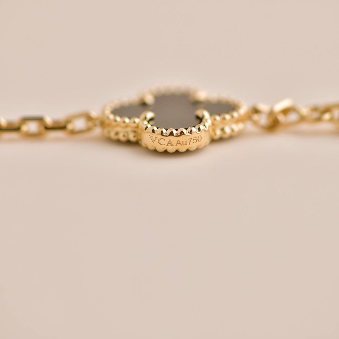 Pre-owned Van Cleef Vintage Alhambra Black Onyx Yellow Gold Bracelet