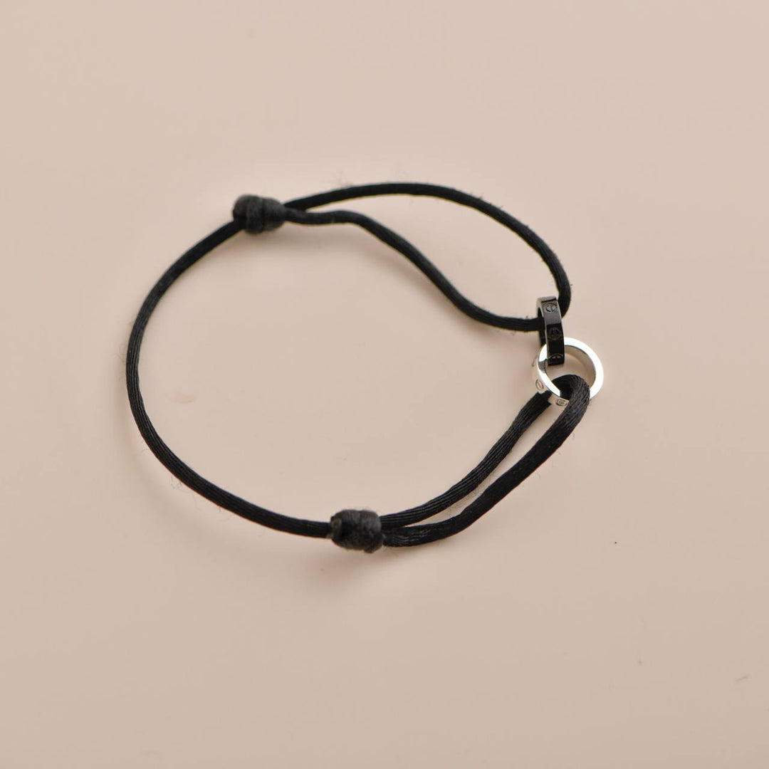 Cartier Love 18K White Gold Ceramic Diamonds Black Silk Cord