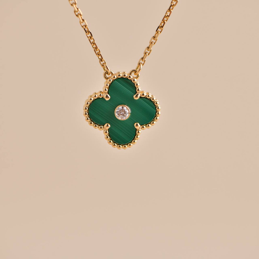 Second hand Van Cleef & Arpels Vintage Alhambra 2013 Diamond Malachite Pendant Necklace