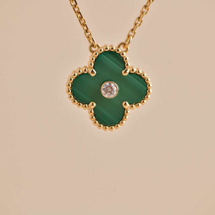 Second hand VCA Alhambra 2013 Diamond Malachite Pendant Necklace