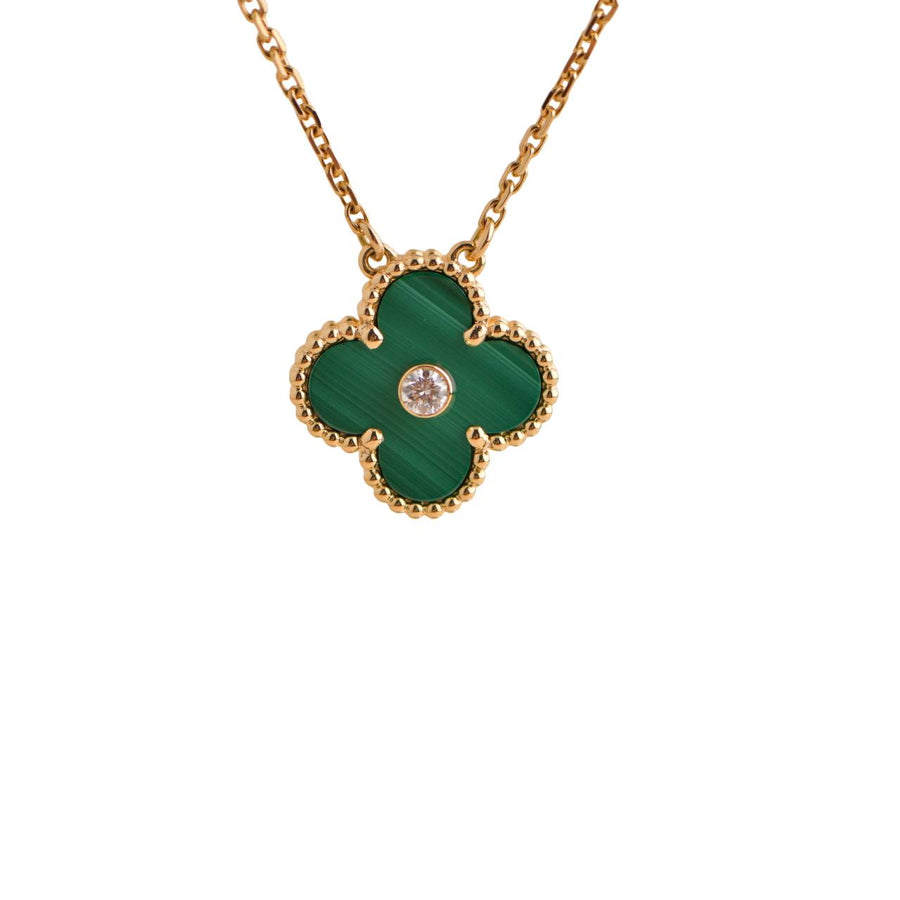 Pre-loved Van Cleef & Arpels Vintage Alhambra 2013 Diamond Malachite Pendant Necklace
