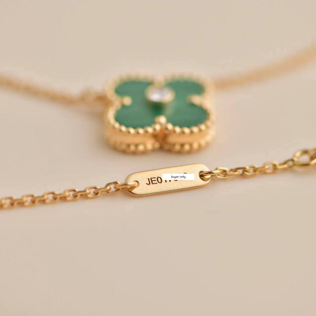 Pre-loved VCA Alhambra Diamond Malachite Pendant Necklace