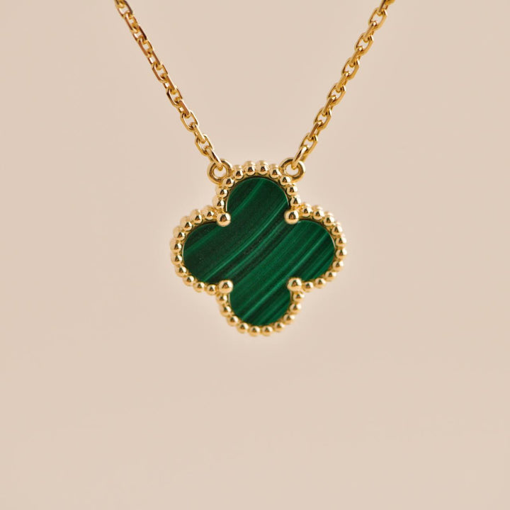 Second hand Pre-loved VCA Alhambra Malachite Yellow Gold Pendant Necklace